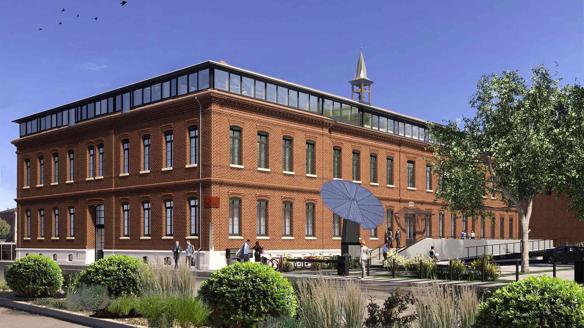 Vue 3D du futur bâtiment du groupe Nodarius au quartier de la Fonderie à Mulhouse - Journées de l'architecture 2023