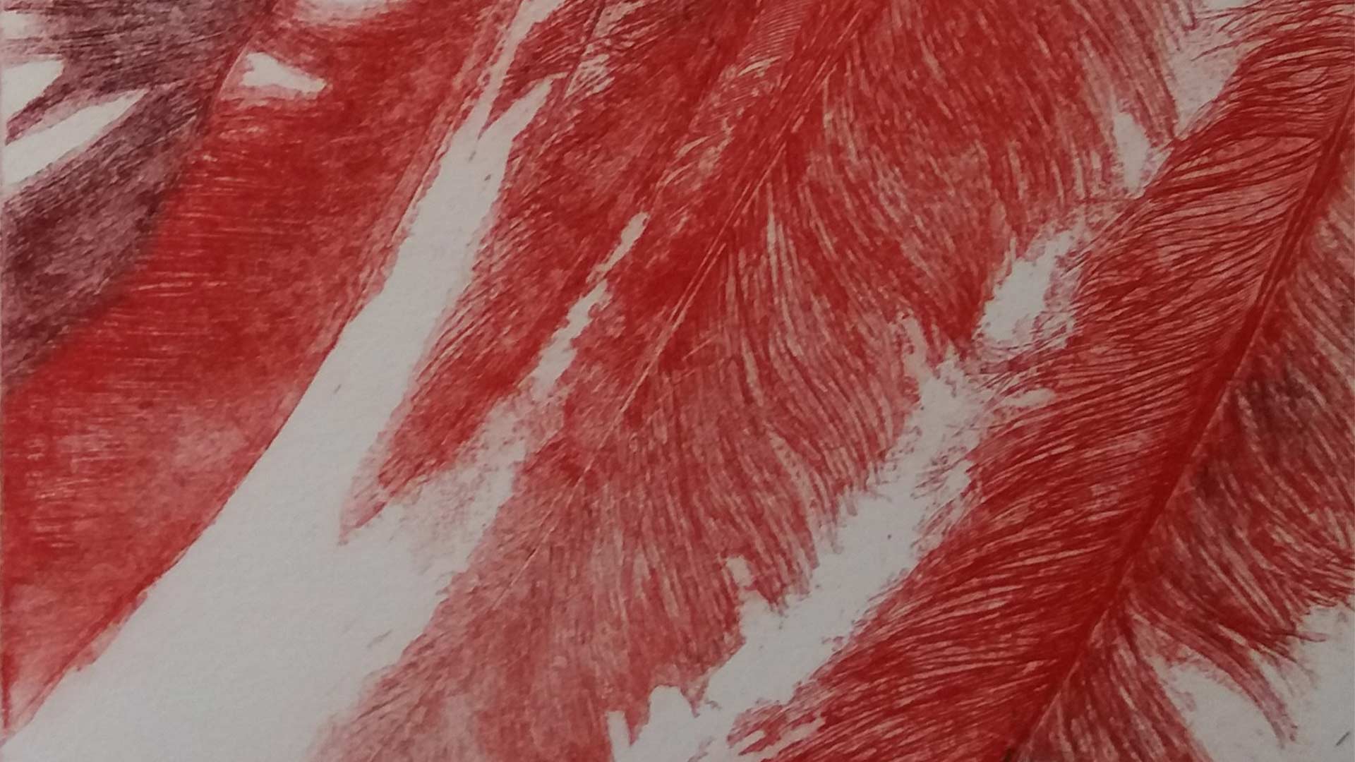 Feuilles rouges en gravure de l'artiste Diana Hart