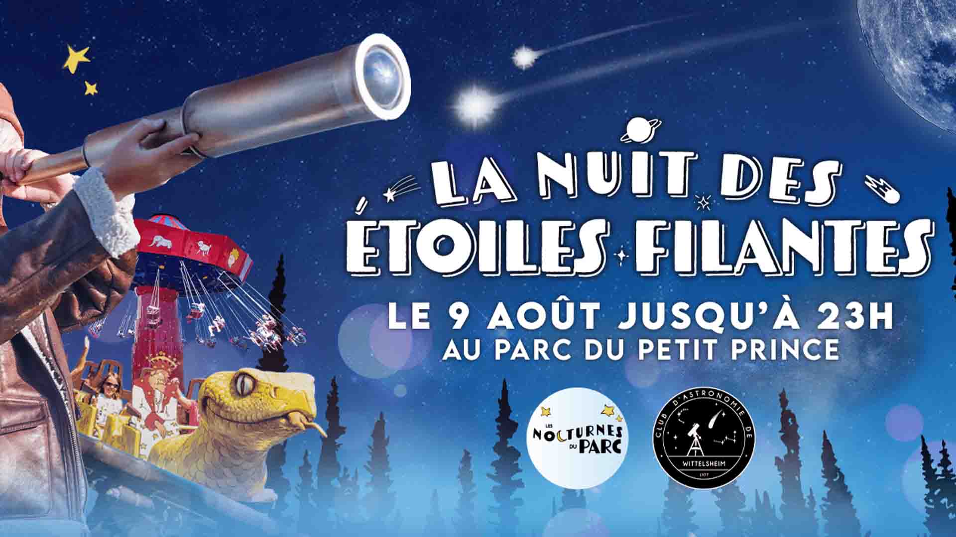 Affiche de l'événement "La Nuit des Étoiles Filantes" au Parc du Petit Prince à Ungersheim
