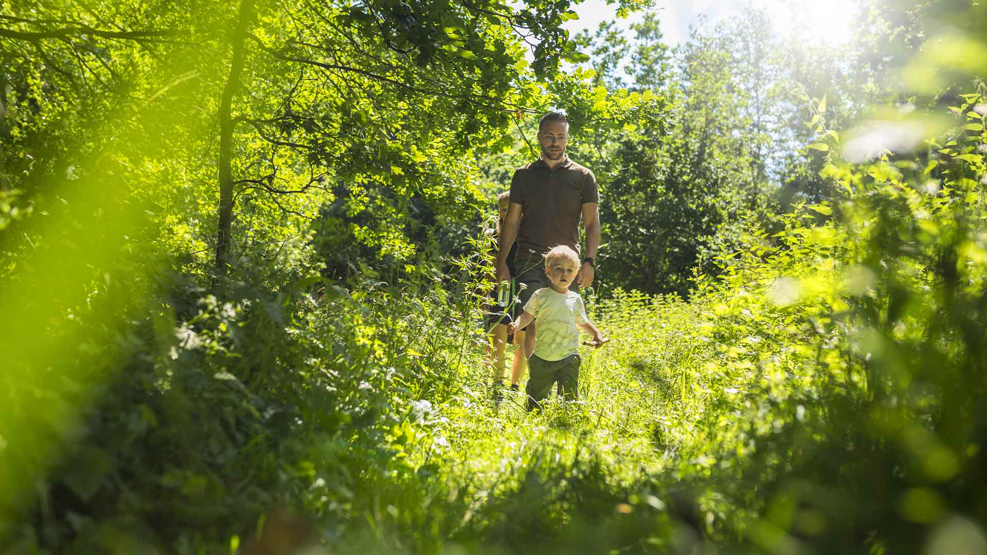 Famille qui se promène en forêt
